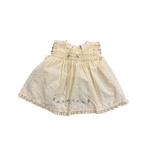 Vtg Little Bitty Baby Dress 12m Yellow Embroidered Eyelet Lace Heirloom Cottage